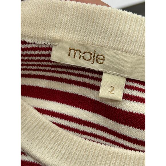 Maje Womens Marco Sweater Floral Embroidered Heart Striped Crewneck Red Size 2 - Picture 4 of 8